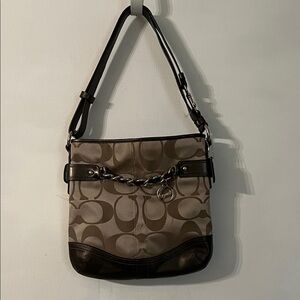 Brown and Tan Shoulder Bag with Chain Detail